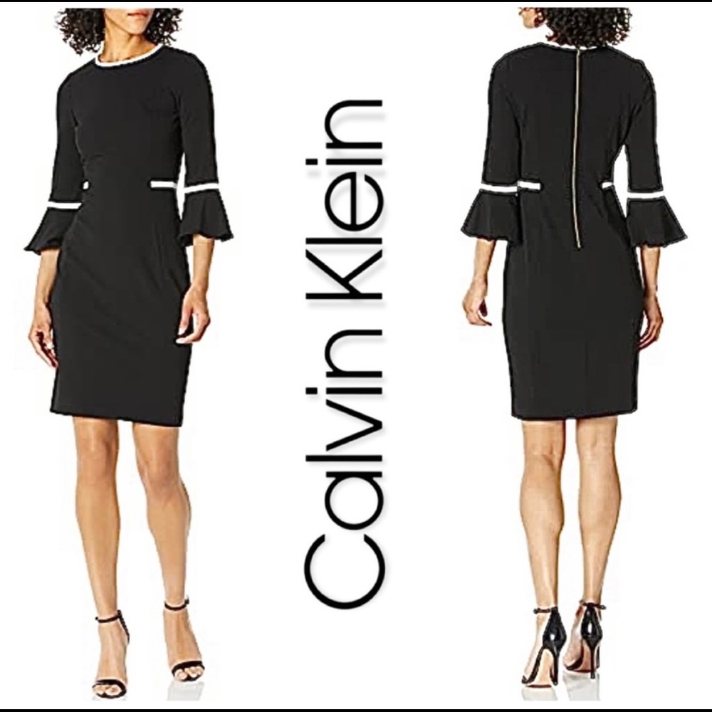 Calvin Klein Bell Sleeve Dress with White Piping